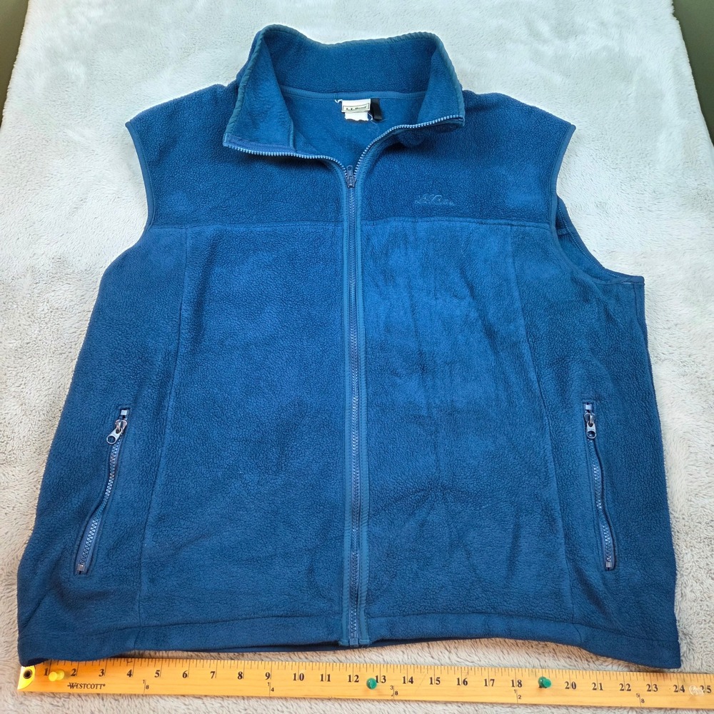 VTG L.L. Bean Fleece Vest Mens XXL Tall Full Zip Mock Neck Pockets Blue Teal